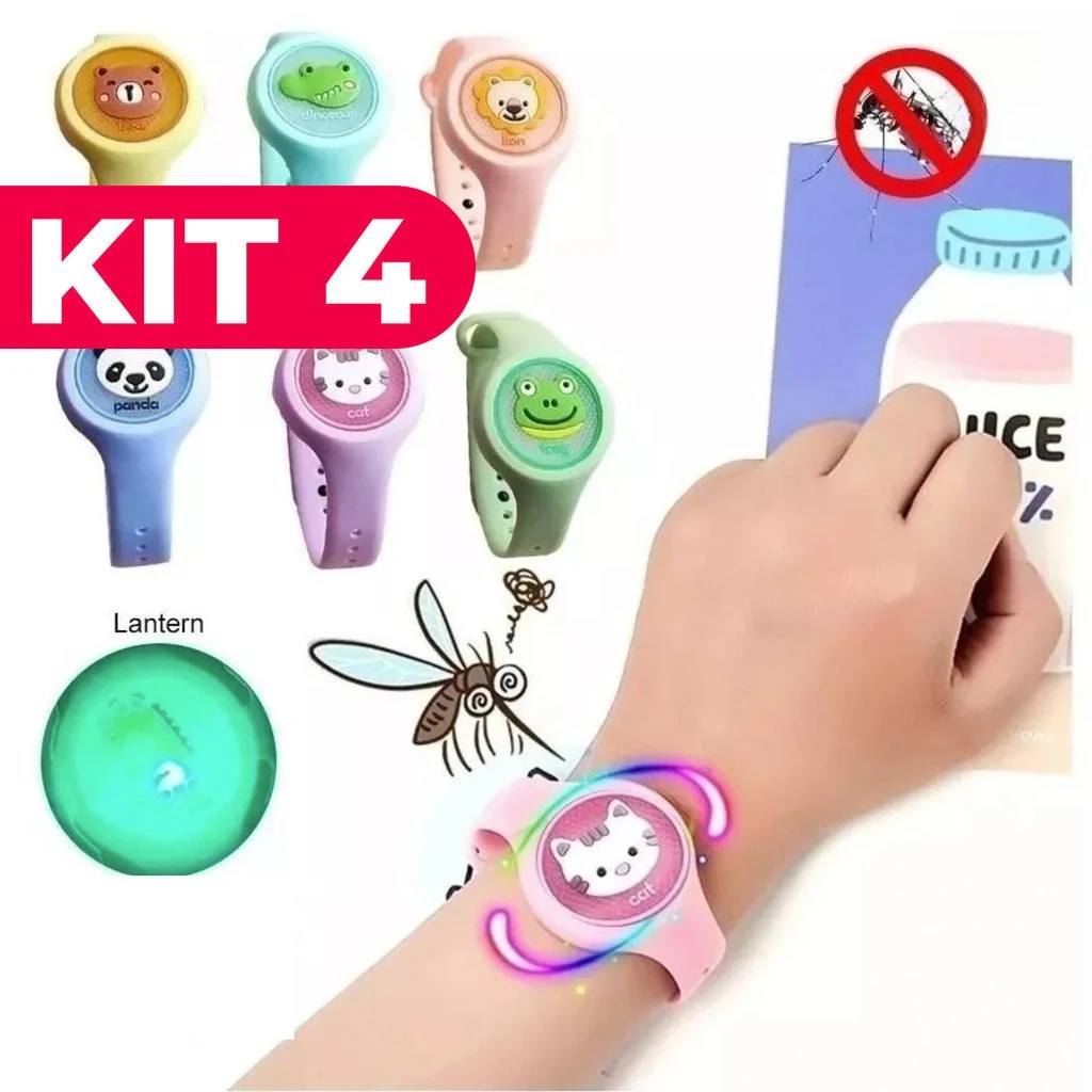 Pulseira Anti Mosquito Recarregável com LED para Crianças Proteção Noturna e Segura ao Ar Livre