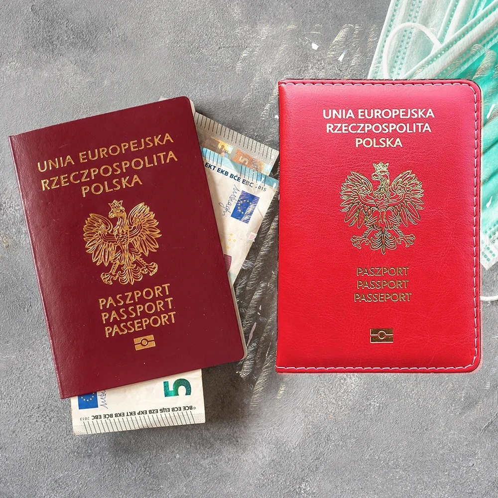 Soporte de pasaporte de Polonia para hombre y mujer, Protector de pasaporte de cuero Polskap, funda de tarjeta, billetera para Paszport polaco