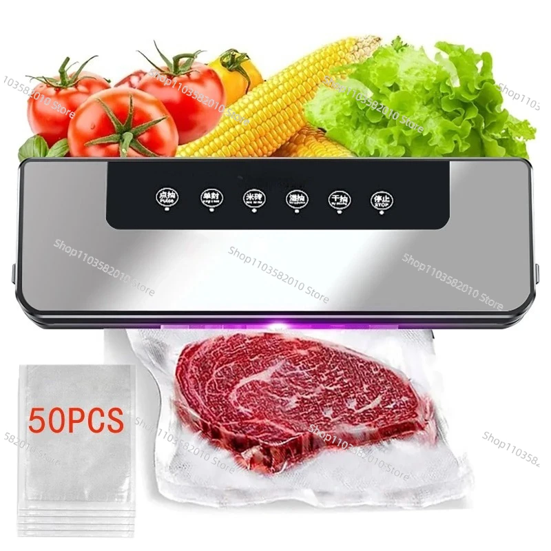 Compact Food Vacuum Sealer Machine, Dry & Moist Modes, Powerful Suction with 50 Airtight Bags for Food Saver Storage