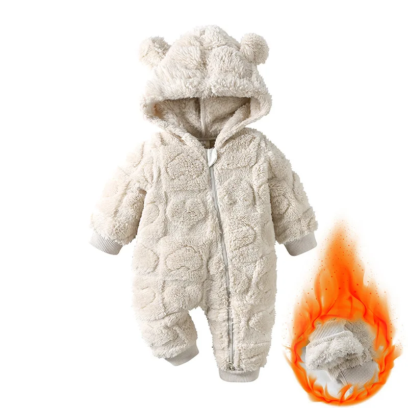 الوليد طفلة رومبير الشتاء رشاقته مقنعين طفل صبي بذلة لينة الدافئة أبلى Playsuit طويلة الأكمام الرضع وزرة A1276
