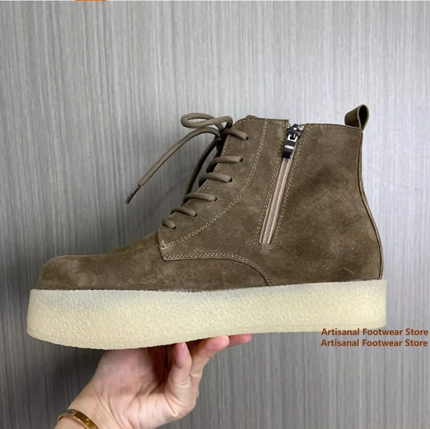 

Suede Thick Soled Men's Boots High Top Side Zipper Height Increasing Men's Boots Outdoor Designer Trendy Handmade Men Boots