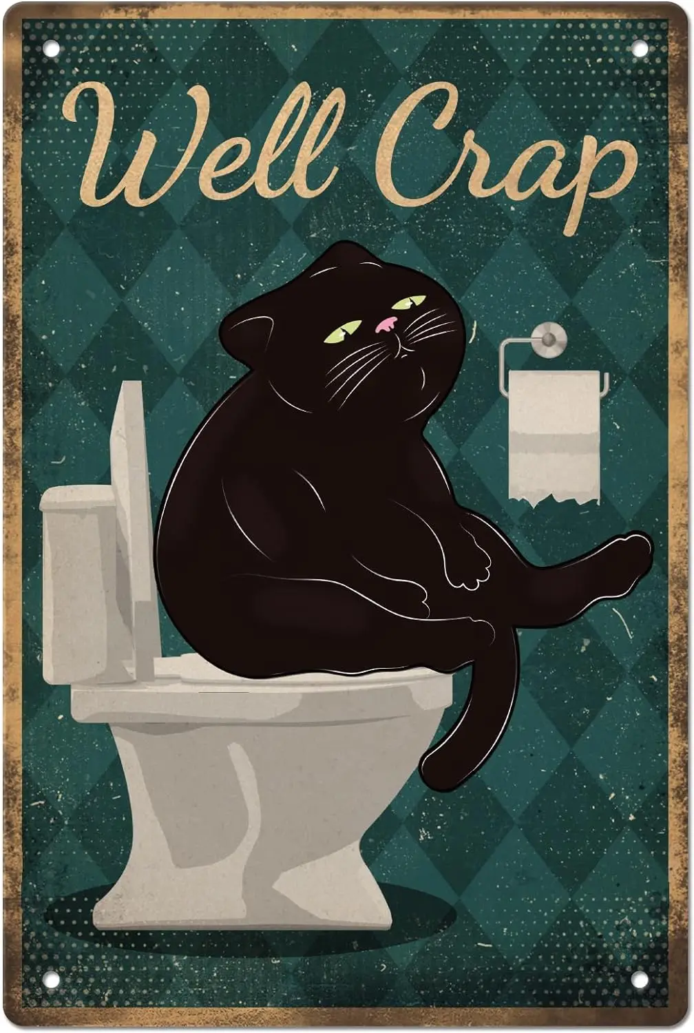 GLOBLELAND Vintage Metal Cat Tin Sign Funny Bathroom Art Plaque Poster Retro 