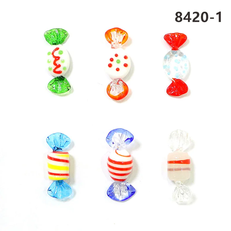 6pcs Colorful Mini Murano Glass Candy Ornaments Handmade Cute Mixed Christmas Sweets For Home Table Decor Festival Party Favors