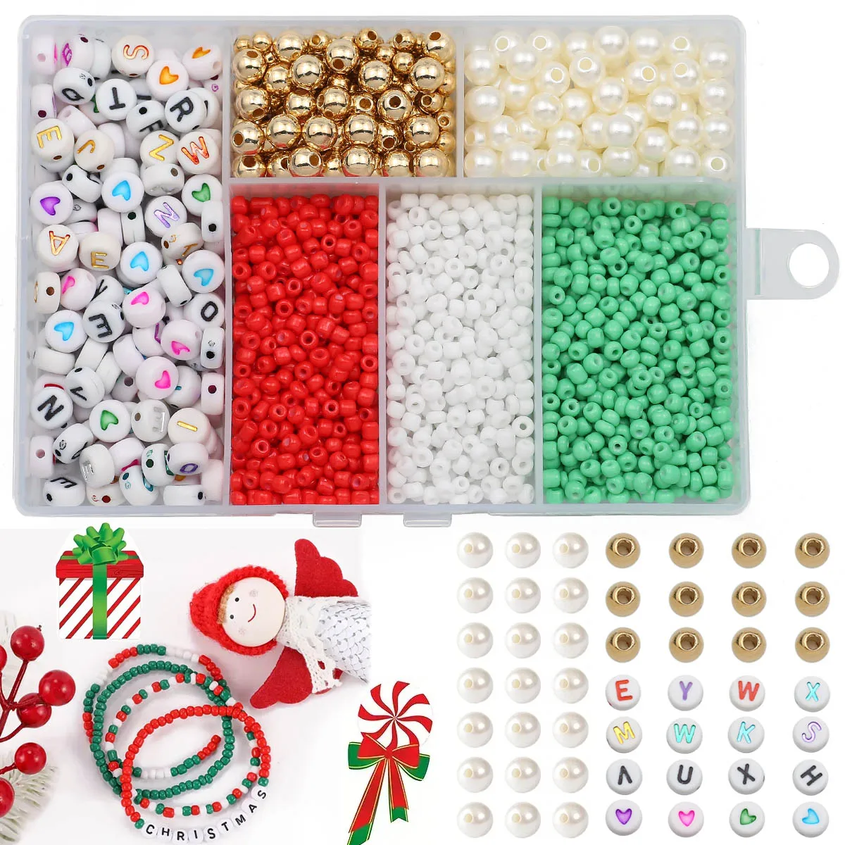 2250Pcs Christmas Glass Acrylic CCB Imitation Pearl Loose Beads  DIY Set Box For Making Bracelets Necklaces Jewelry Accessories