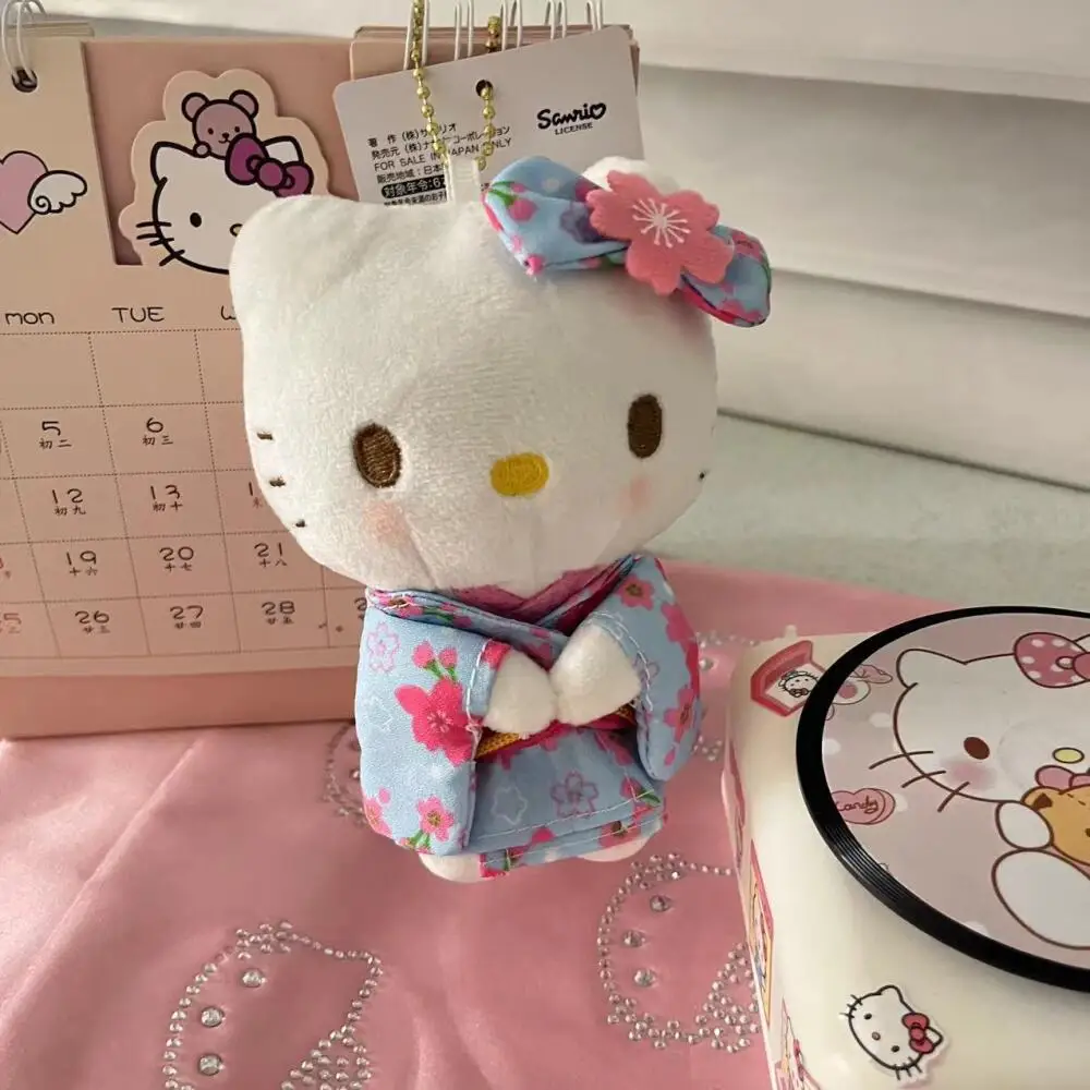 New Sanrio Kimono Hello Kitty Stuffed Doll Keychain Cartoon Kitty Cat Stuffed Pendant Keychains Bag Decoration Car Key Pendant