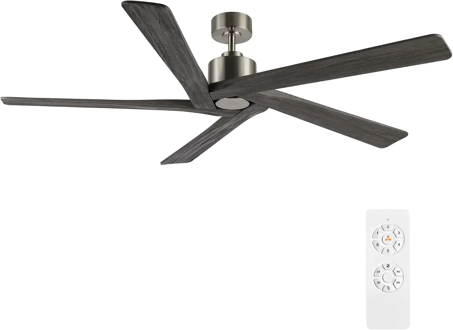 Fan without Lights, 5 Reversible Carved Solid Wood Blades, 6-Speed Noiseless DC Motor, Ceiling Fan No Light with Remote, Brushed