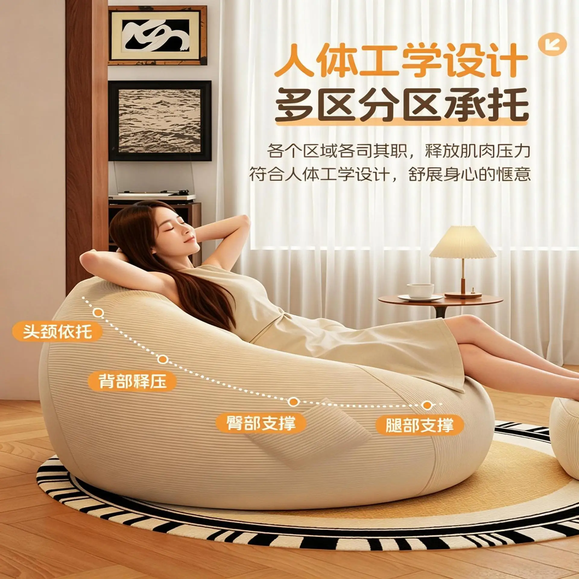 Bean Bag Full Filling Single Frameless Sofa, Leisure Bedroom Sofa Living Room, Sit Lie Dual-Use Soft Sofa Bed