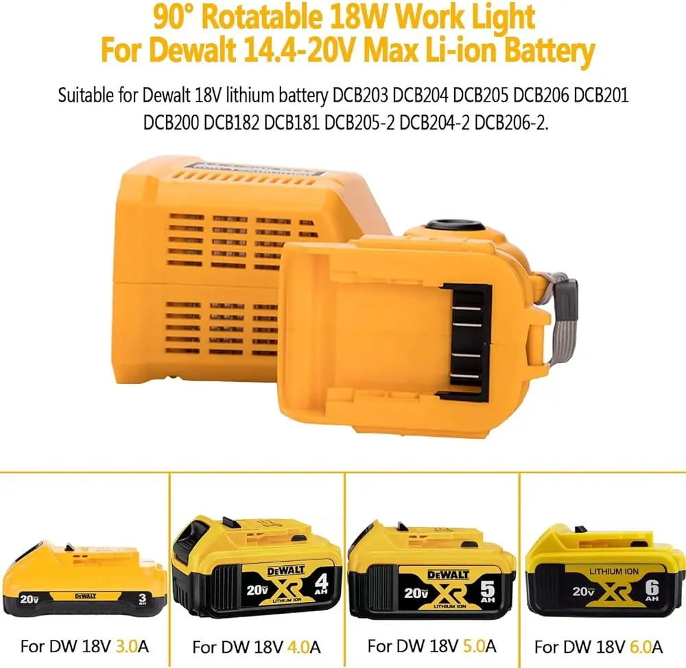 โคมไฟ LED ทรงสี่เหลี่ยม12วัตต์สำหรับ DeWalt ไฟฉุกเฉินทำงานแบตเตอรี่ Li-ion 14/18V ใช้ได้กับ DeWalt