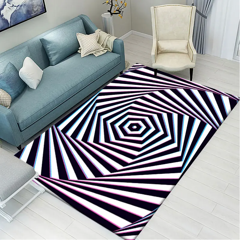 

Vortex Illusion Flannel Rug 3D Trap Effect Bottomless Hole Carpet Geometric Color Grid Bedroom Living Room Anti Slip Floor Mats