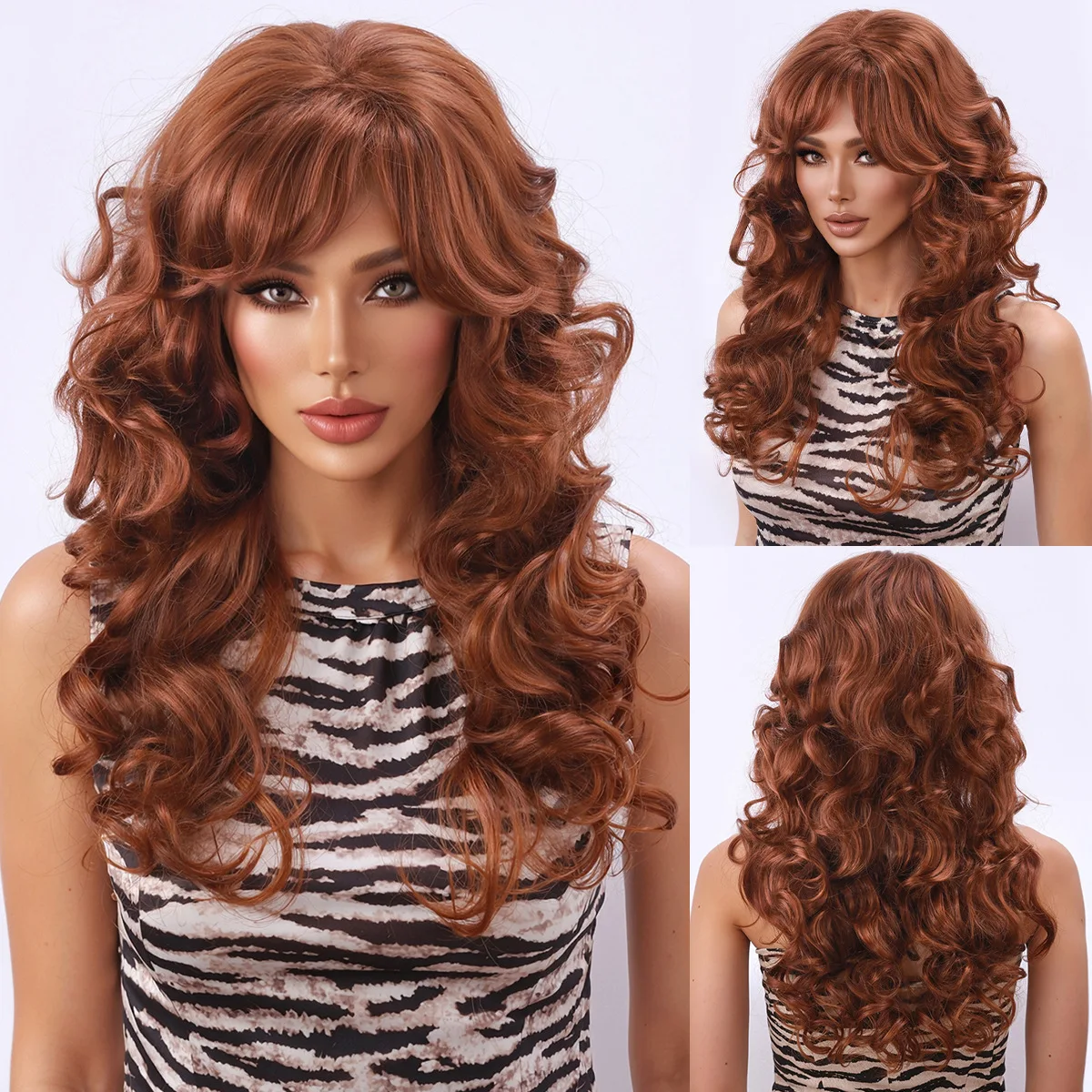 European and American fashion new cross-border wig with long curly brown fluffy wig-Synthetic fiber wig