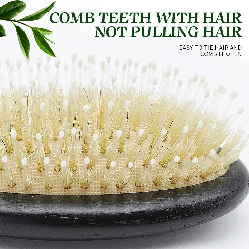 BOOMSLIFE Custom Name Boar Bristle Hair Brush Mix Nylon USA Oak Wood Black Color Handle Hairbrush Women Scalp Massage Hair Comb