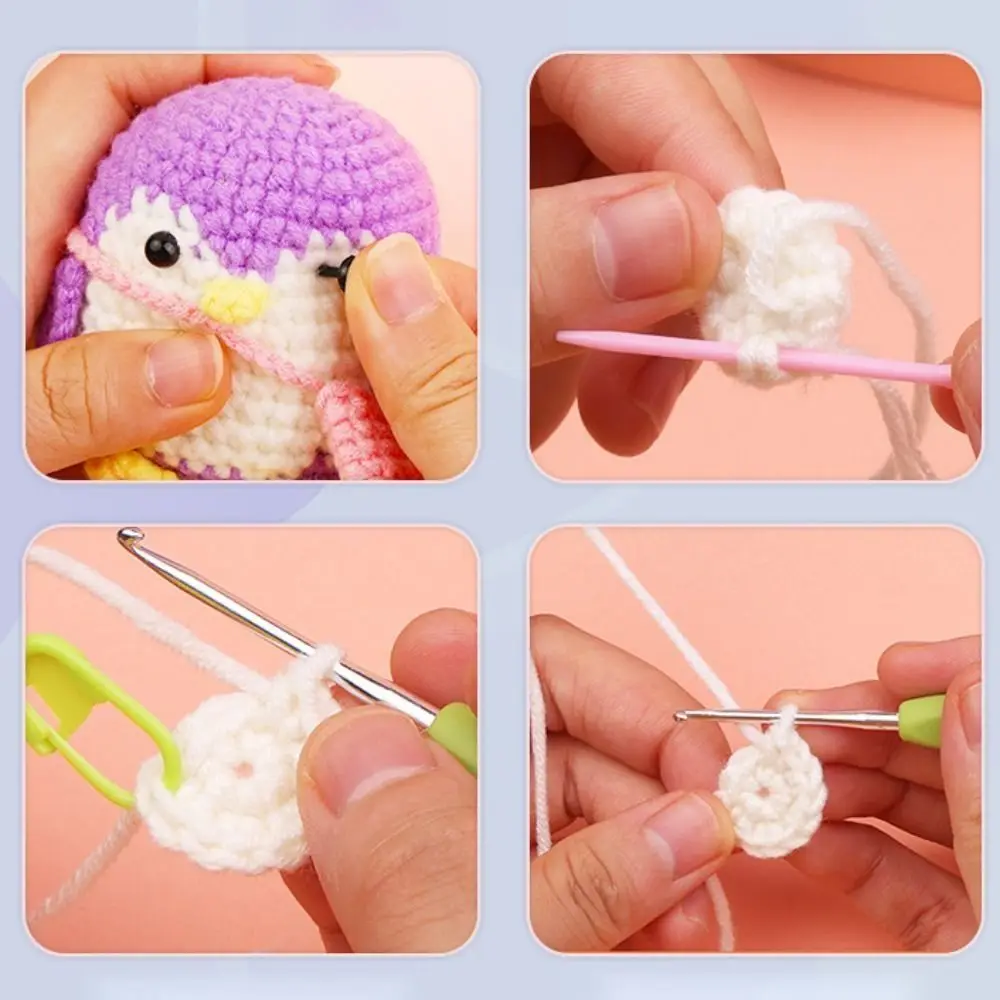 Kit di animali di peluche all'uncinetto con Video Tutorial Kit di uncinetto fai da te fatto a mano accessori per gancio di filato di cartone animato carino per principianti