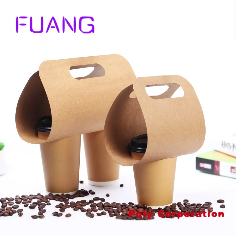 Descartável Kraft Paper Cup Base Handle Holder Eco Amigável Café Leite Chá Copo Bandeja Takeaway Bebida Embalagem