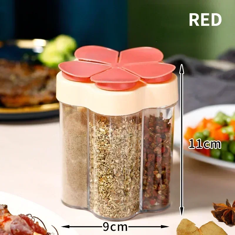 Kitchen Tools 5 in 1 Flip Seasoning Shaker Salt Sugar Bottle Container Dispenser Barbecue Transparent Jar Herb Spice Organizer