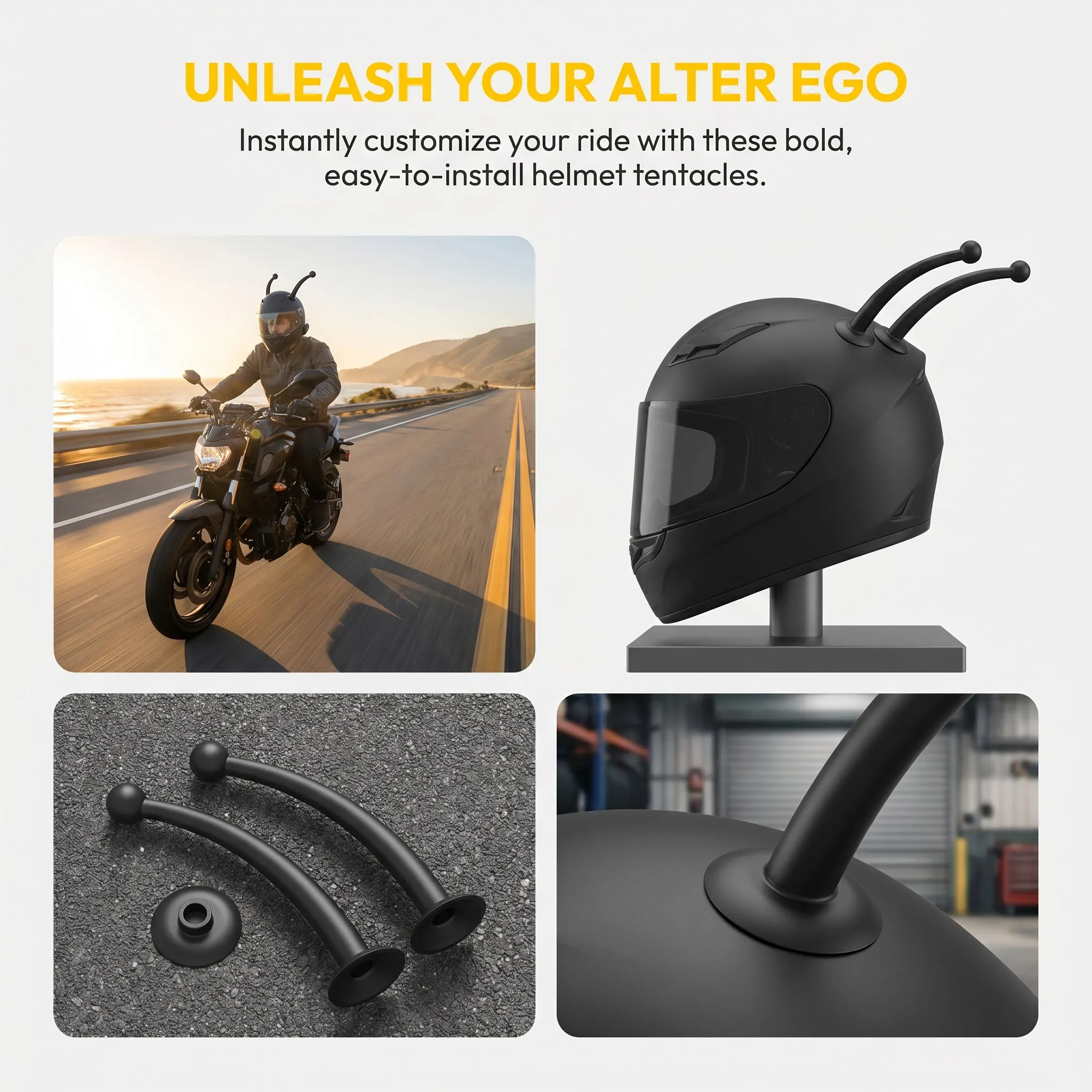 1Pair Silicone Tentacles Antenna Suction Cup Strong Adhesion Motorcycle Decoration Black Helmets Tentacles