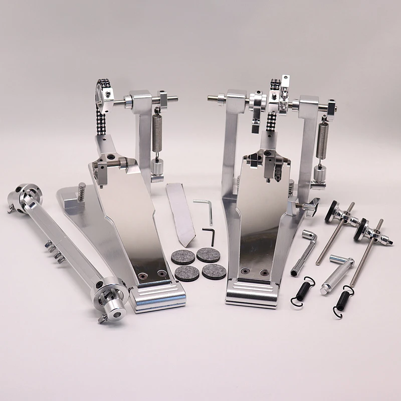 New Arrival Mirror Surface Drum Pedal Aluminium Alloy Double Pedal Silver High Quality with Small Flaw Can Add Customized Logo