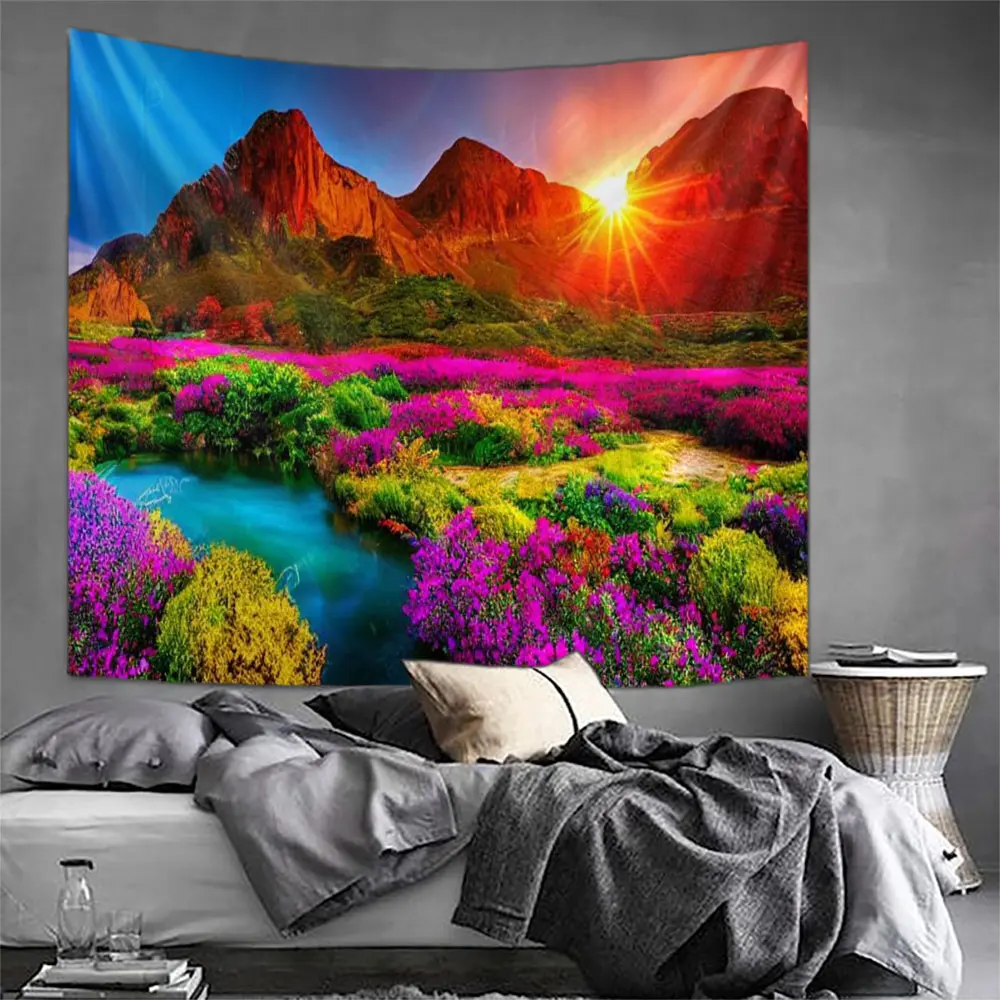 Floral Home decoration Wall tapestry stump room Landscape wall hanging Waterfall And Treedecor vintage Bedroom