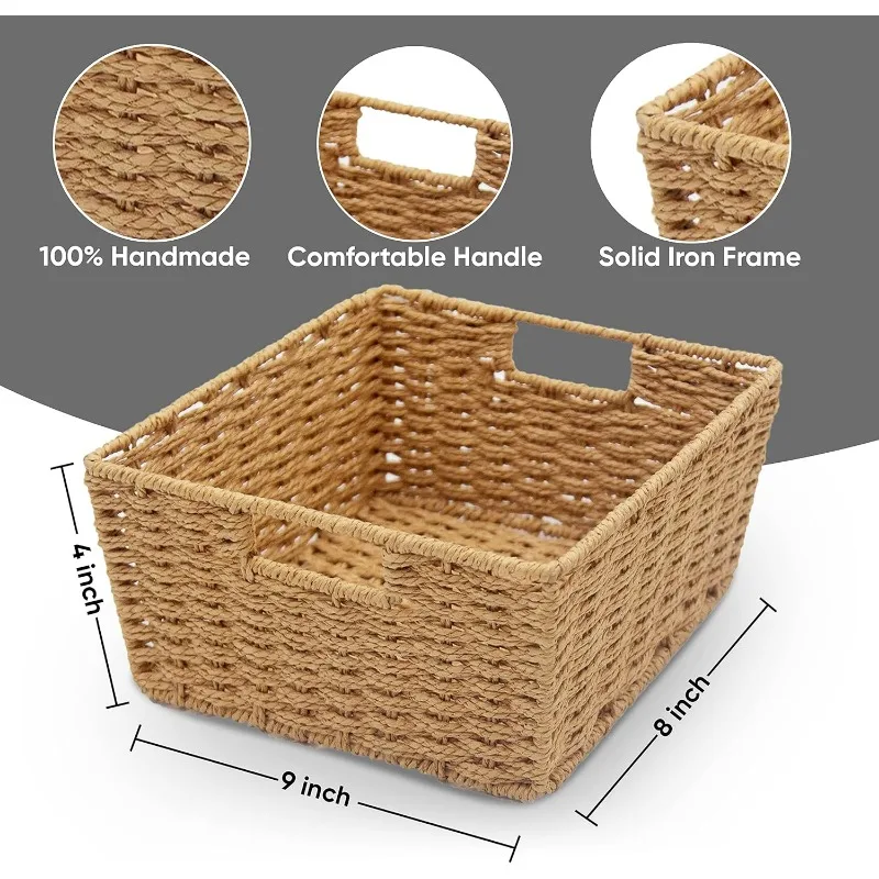 Woven Wicker Storage Baskets with Built-in Carry Handles 9.75