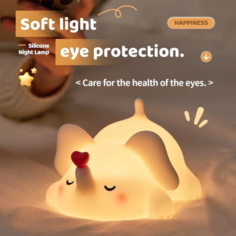 Led night light bonito panda elefante cão pato silicone lâmpada recarregável quarto decoração de cabeceira nightlight para crianças presente aniversário