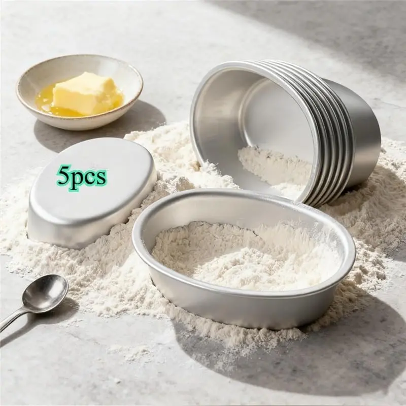 B84B-5Pcs Aluminum Oval Cake Baking Pan Set Anodized Non-Stick Easy Demold Bakeware