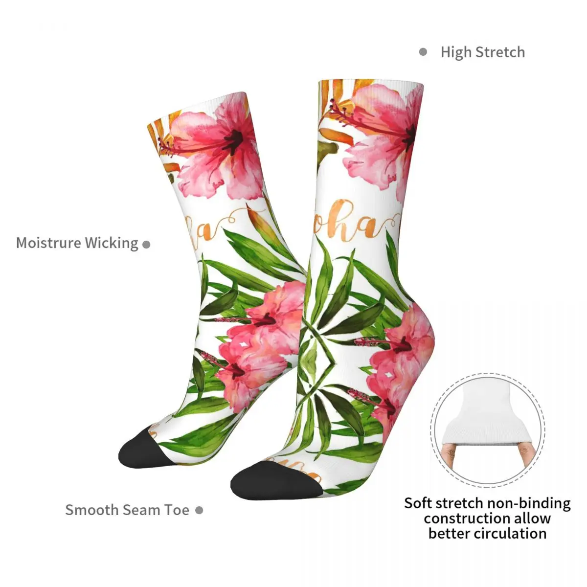 Aloha-calcetines de acuarela florales hawaianos tropicales, medias Harajuku de alta calidad, calcetines largos para todas las estaciones, accesorios para Unisex