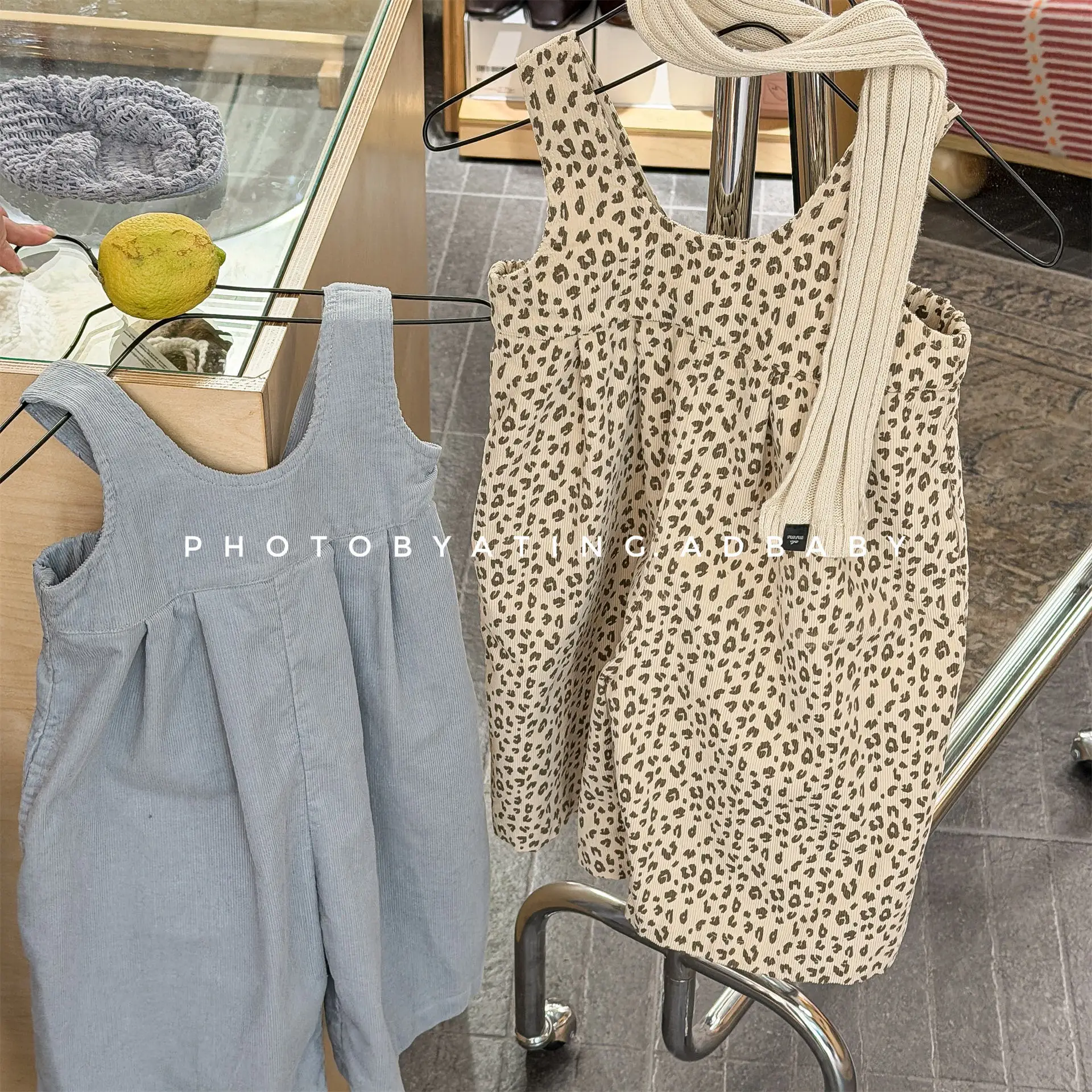 New Spring Toddlers Kids Leopard Printed Jumpsuits Korean Styke Suspenders Pants Baby Girls Corduroy Overalls