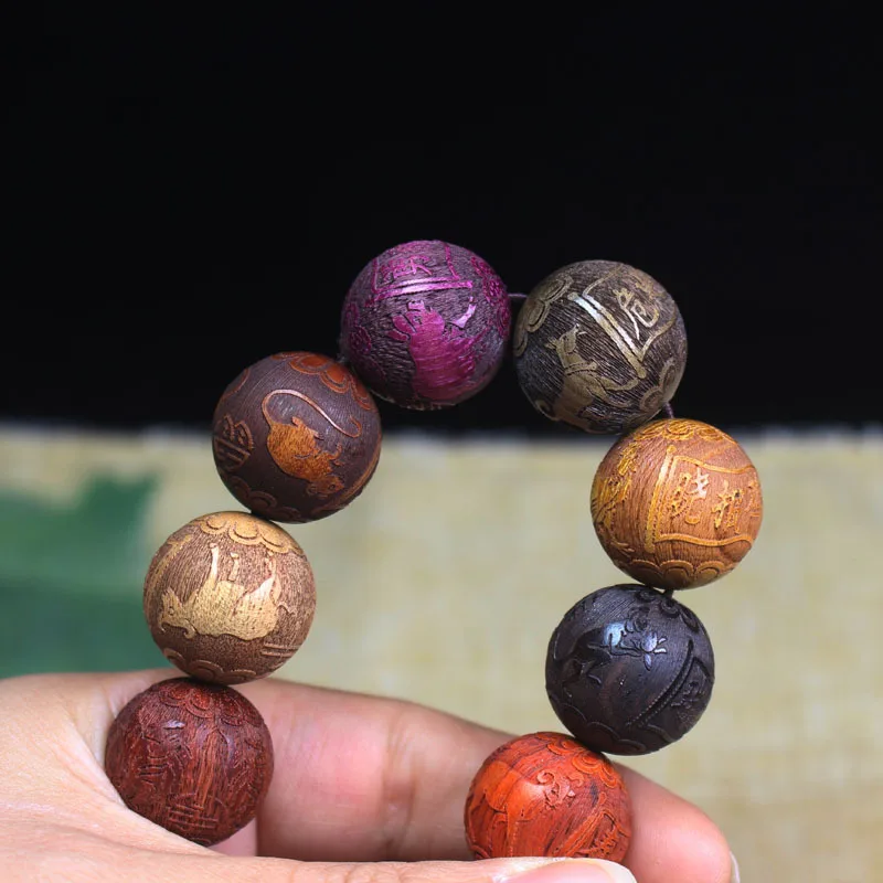 Wholesale Vietnam  Wooden Bracelets Tiger Pattern Buddha Round Beads Hand String Jewelry Men Christmas Gift