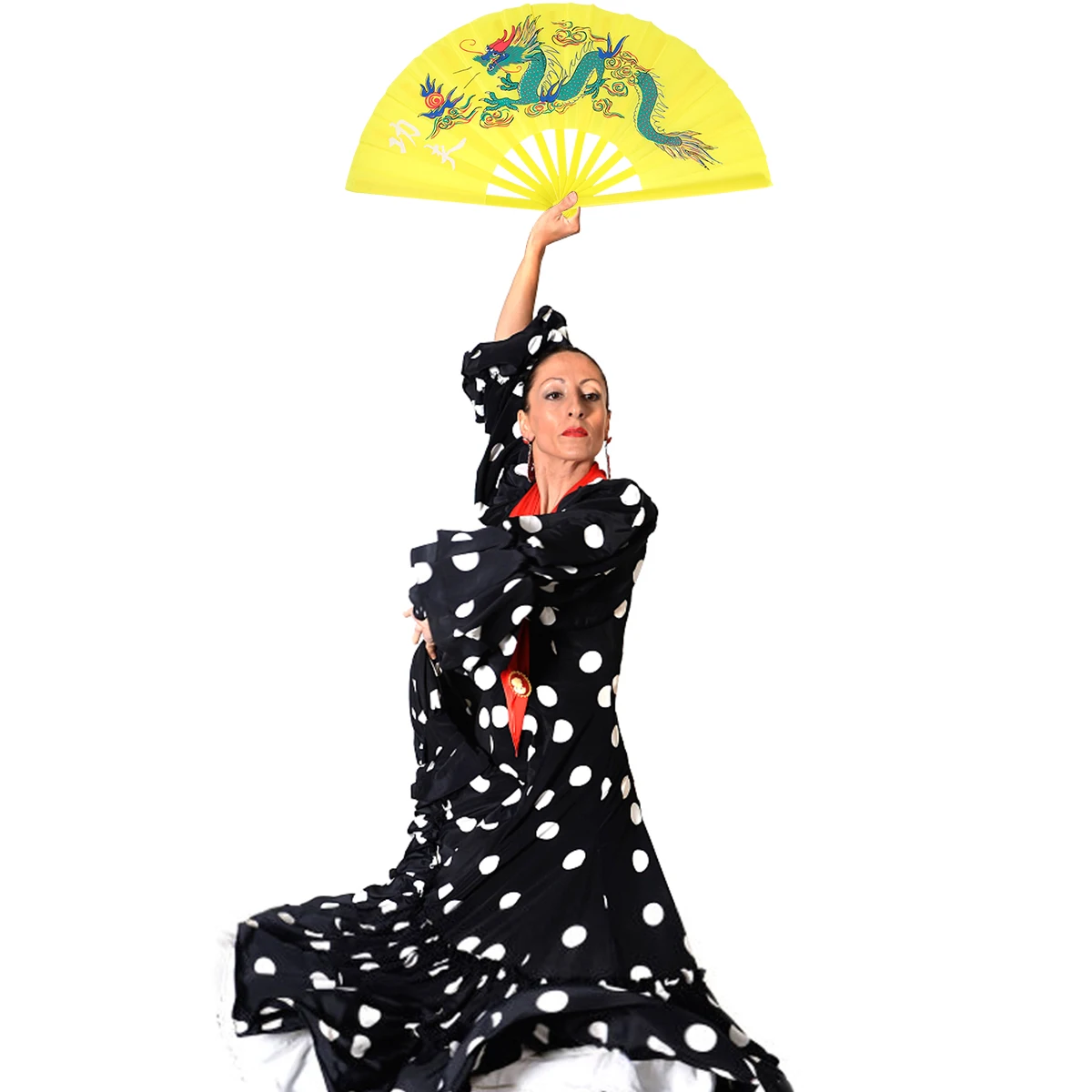 Abanico de dragón de colores danza Kung Fu chino plegable a mano estilo Tai Kungfu Taichi de mano