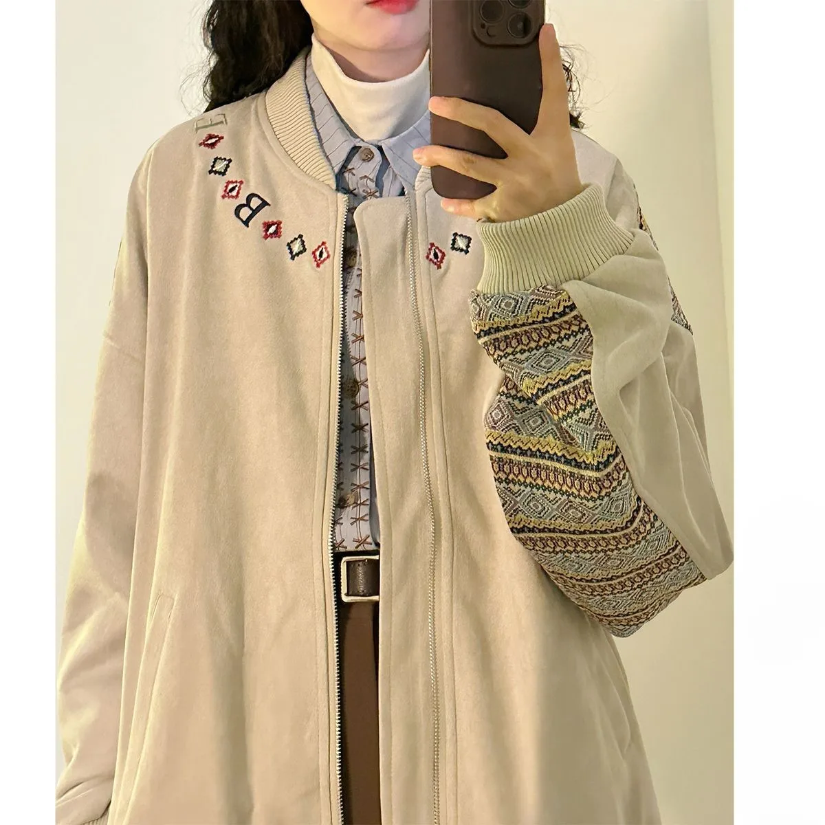 

Baseball Jackets Patch Black And White Womens Spring Elastic Reflective Multi-Pockets Safari Tassels Breathable Soft Stretchy OL