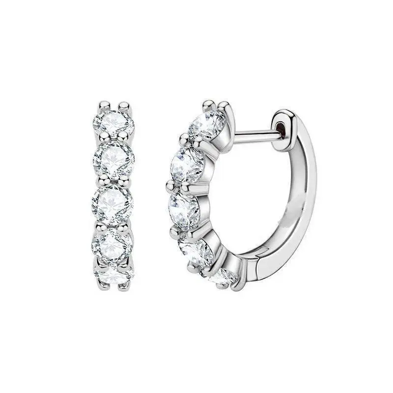 D Color Moissanite Small Hoop Earrings 925 Sterling Silver Hollow Sparkling Diamond Ear Buckles For Women Wedding Fine Jewelry