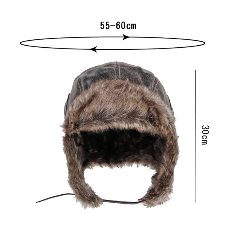 2023 Winter Ushanka Hat Men Women's Pilot Hat Faux Fur Leather Snow Cap with Ear Flaps Warm Windproof Bomber Hats Balaclava