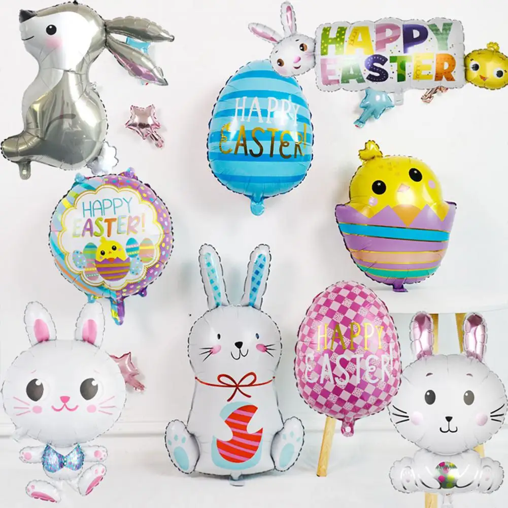 1Pc/3Pcs Gray Bunny Balloon Long Ears Rabbit Inflatable Holiday Easter Bunny Aluminum Film Balloon Home easter decoration 2023