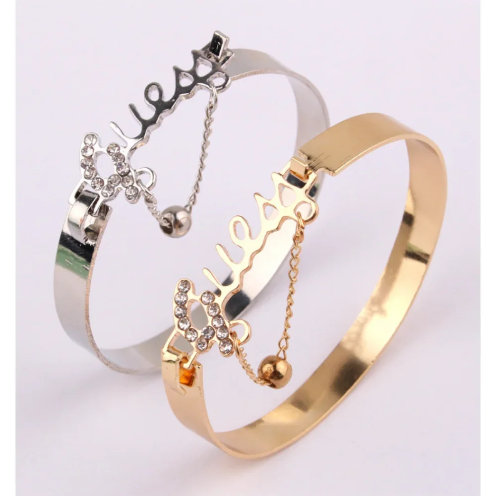 Women\'s Metal Bracelet Letter Alloy Band Crystal Pendant Hot Selling Jewelry Fashion Jewelry