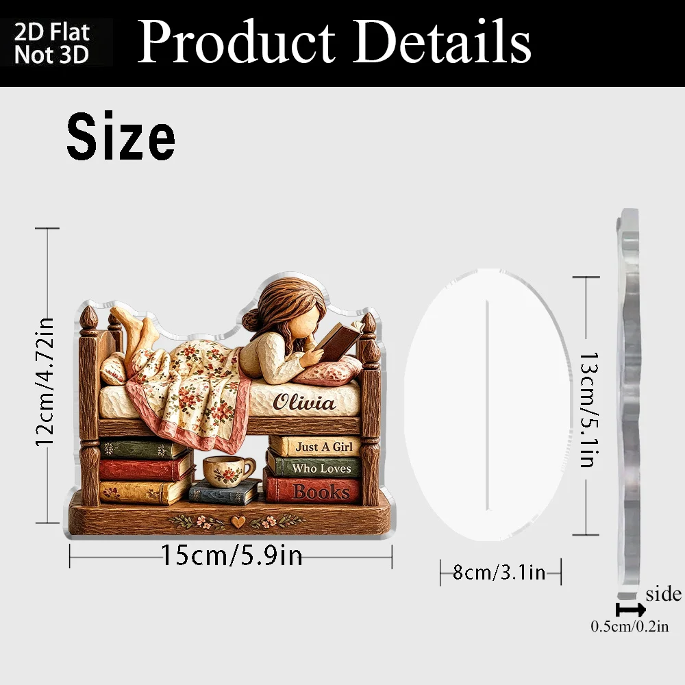 Book‑Loving Girl Acrylic Stand, 2D Flat Printed, Cozy Reading Scene With Stacked Books Desktop Table Ornament