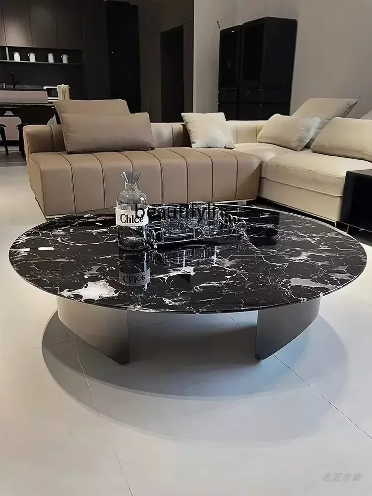 cc182Italian minimalist natural marble coffee table black rose living room luxury stone suspended round coffee table R
