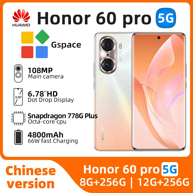 Honor 60 Pro 5G Cell phone Snapdragon 778G Plus Octa Core 8GB 12GB RAM 256GB ROM 4800Mah 66W 108MP Main Camrea NFC used phone