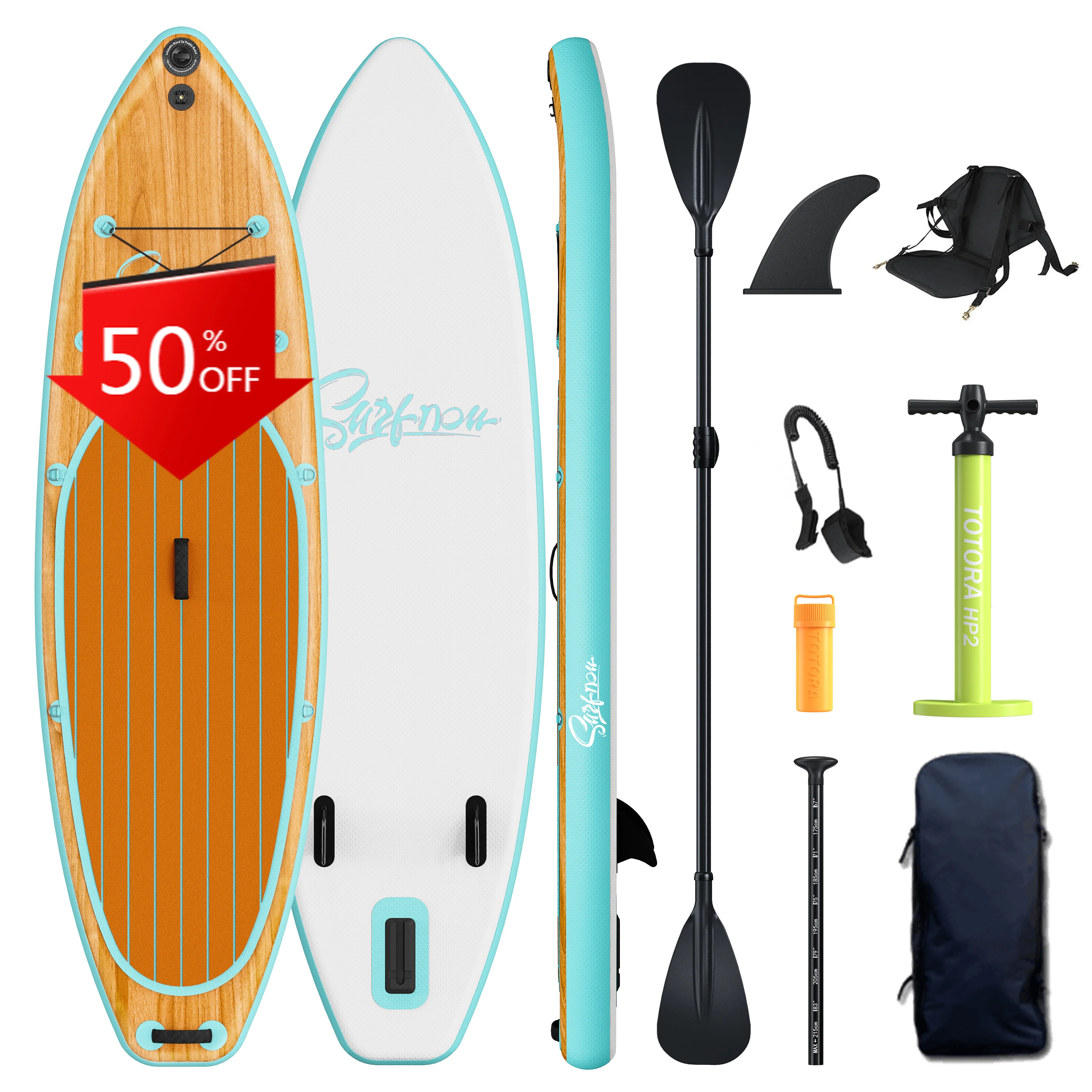 9 Feet Double‑Layer Inflatable SUP Board Wood Color with Paddles for River Cruising