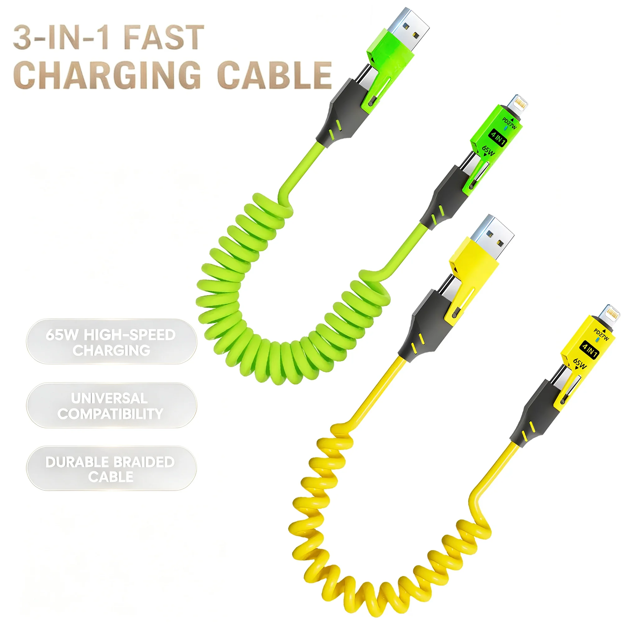 Aliexpress 1/2PCS 4-in-1 Spring Data Cable & 65W Quick Charger: 6A USB Type-C Telescopic Wire Compatible For iPhone For iPad For MacBook - Aliexpress Deal