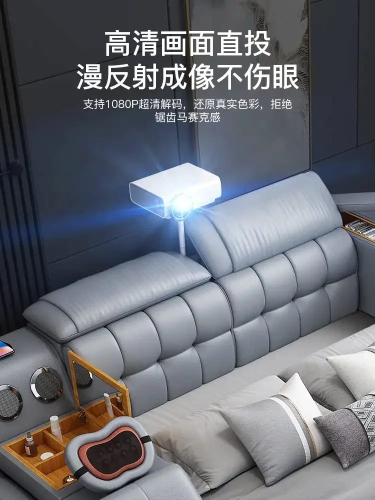 Modern leather bed, simple master bedroom double bed