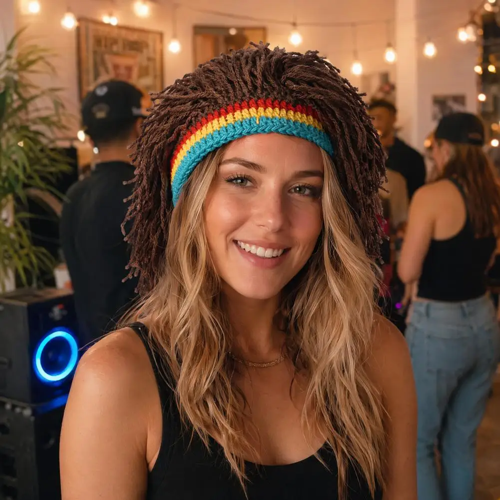Hop Hat Halloween Dreadlock Cap Hop Style Knit Hat with One-piece Dreadlock Wig Boys Girls Festival Cap Music for Halloween