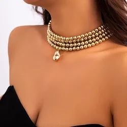 Boho Irregular Pendant Necklace 2024 Women's Multi layer Gold Color Plastic Bead Bead Bead Girl Fashion Charm Jewelry