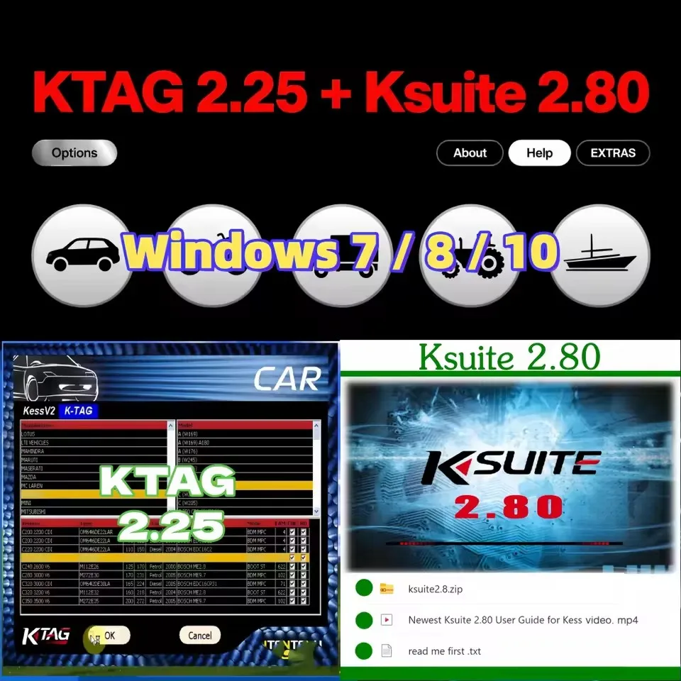 Ktag 2.25 & Ksuite 2.80 Software for KESS V2 & V5.017 – RSA Error Fix, Unlock Tool for Car Truck Bike Tractor EU Online Version