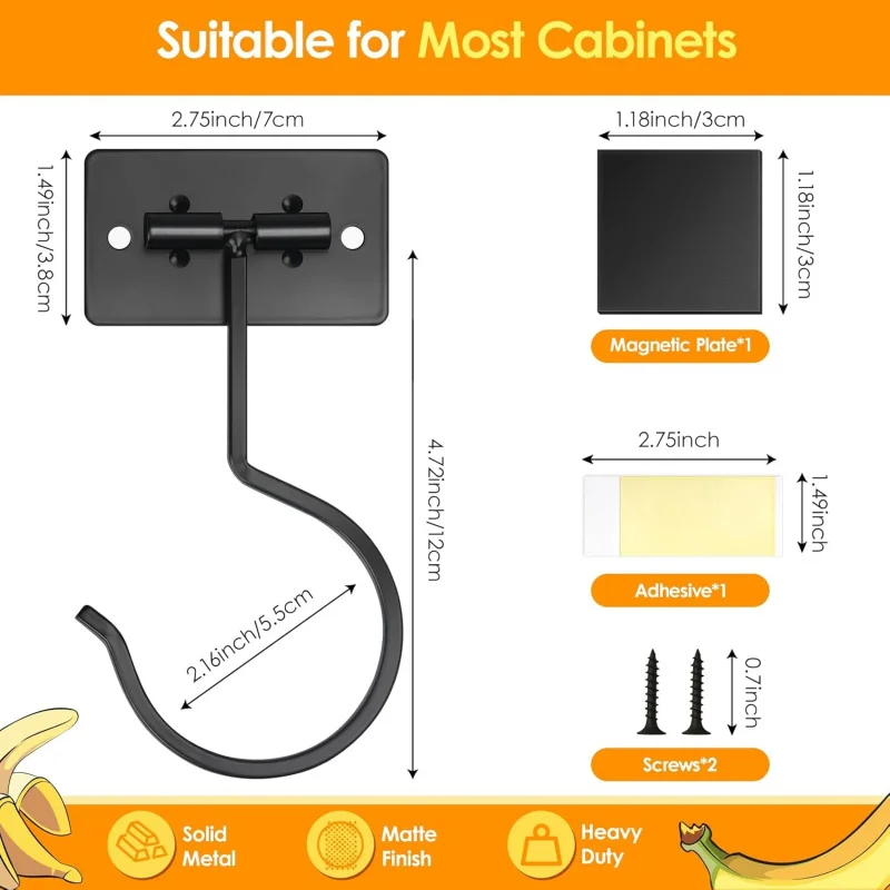 Black Metal Self-Adhesive Banana Hook Foldable Storage Rack Space-Saving Kitchen Cabinet Food Organizer 1-2PCS view 6