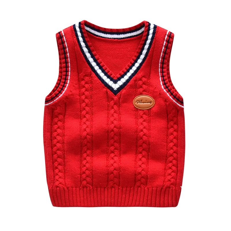 2026 New Children's Sweater For 2-6 Years Old Boys And Girls V-neck Twist Vest School Uniform Knitted Waistcoat Pure Cotton
