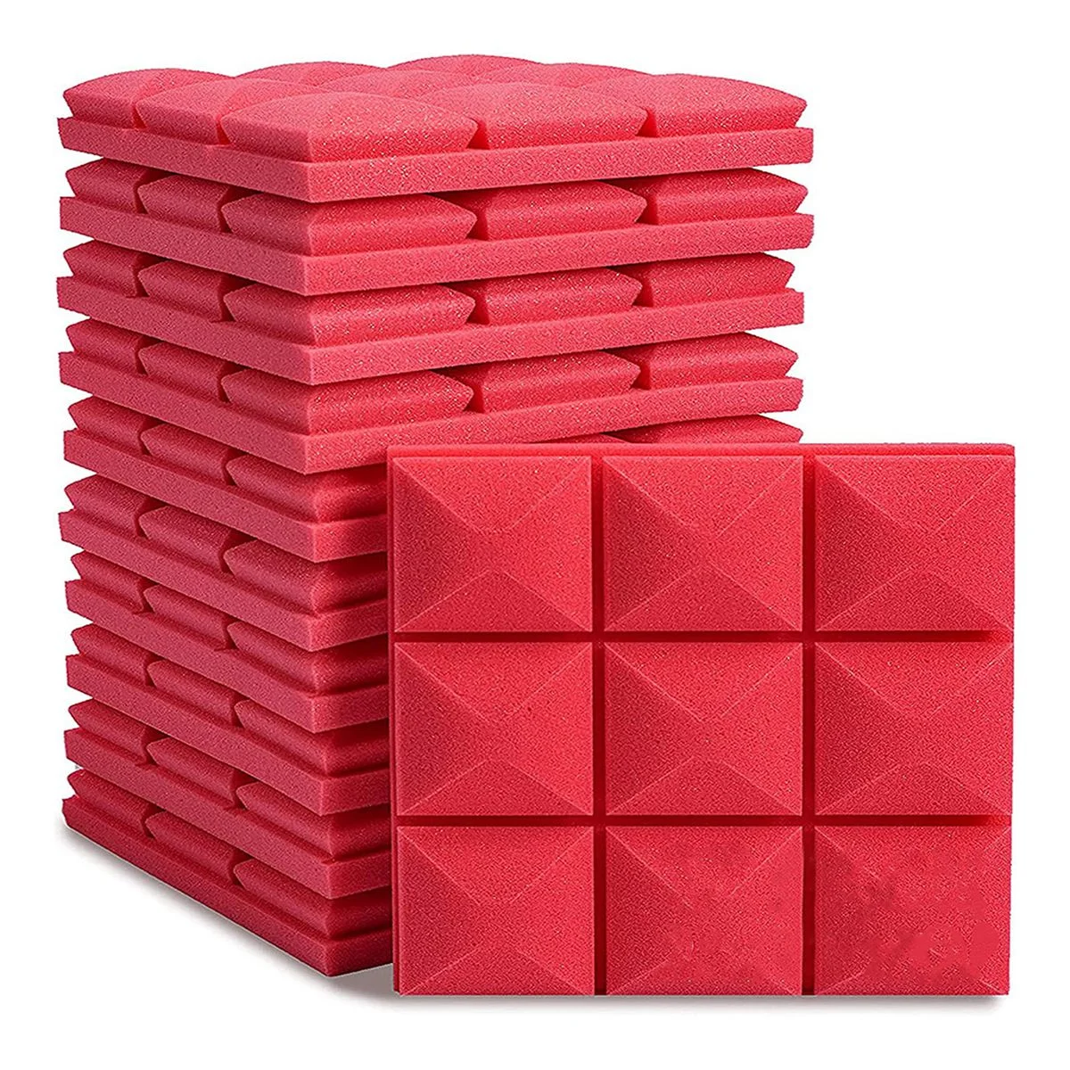 12PCS Acoustic Foam Panels Soundproof Foam Wall Panels Studio Sound Proof Foam Soundproofing Wall KTV Room-Red