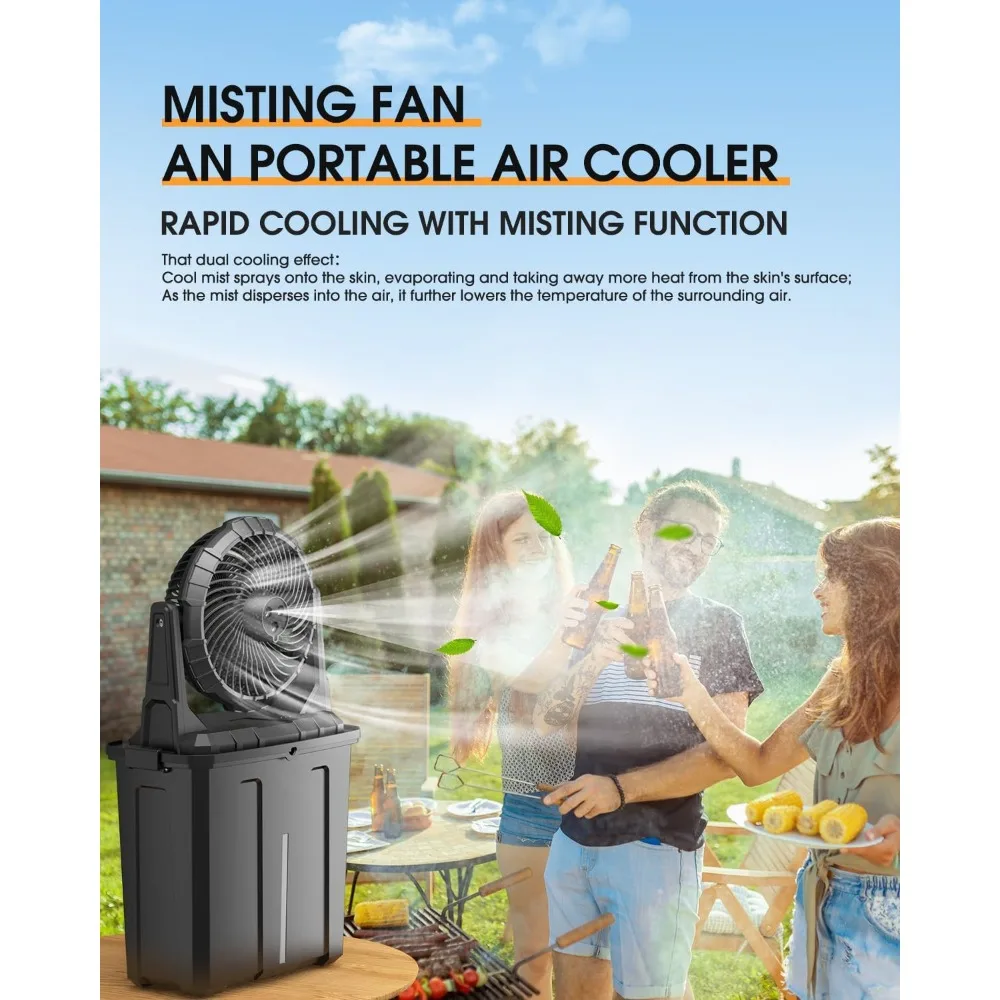 Tragbarer Nebel ventilator mit 9l Wassertank, 10-Zoll-Außenventilatoren für Terrassen/Camping, 20000Mahusb wiederauf ladbare Batterie, 3 starke Winde