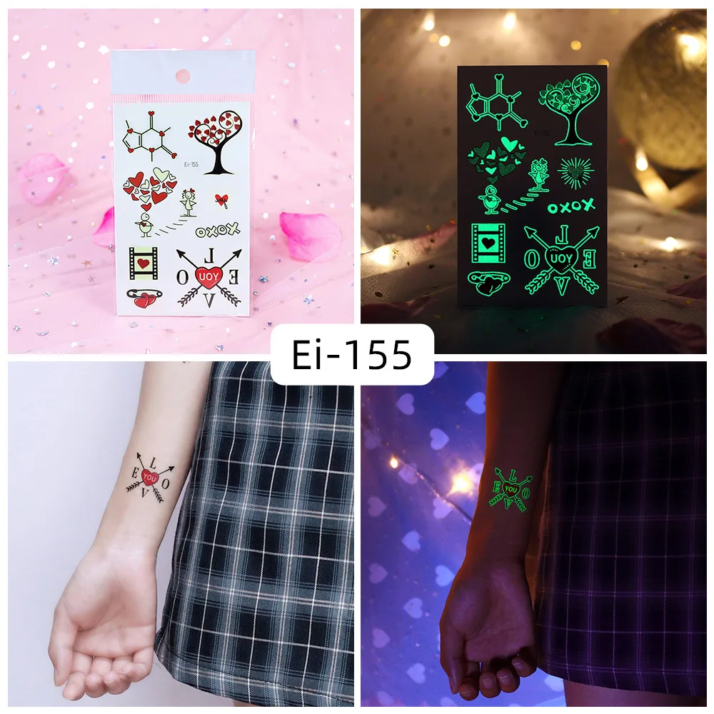 Luminous Love Heart Tattoo Stickers Temporary Sticker Arm False Tattoos Wedding Party Music Festival Night Bar Waterproof