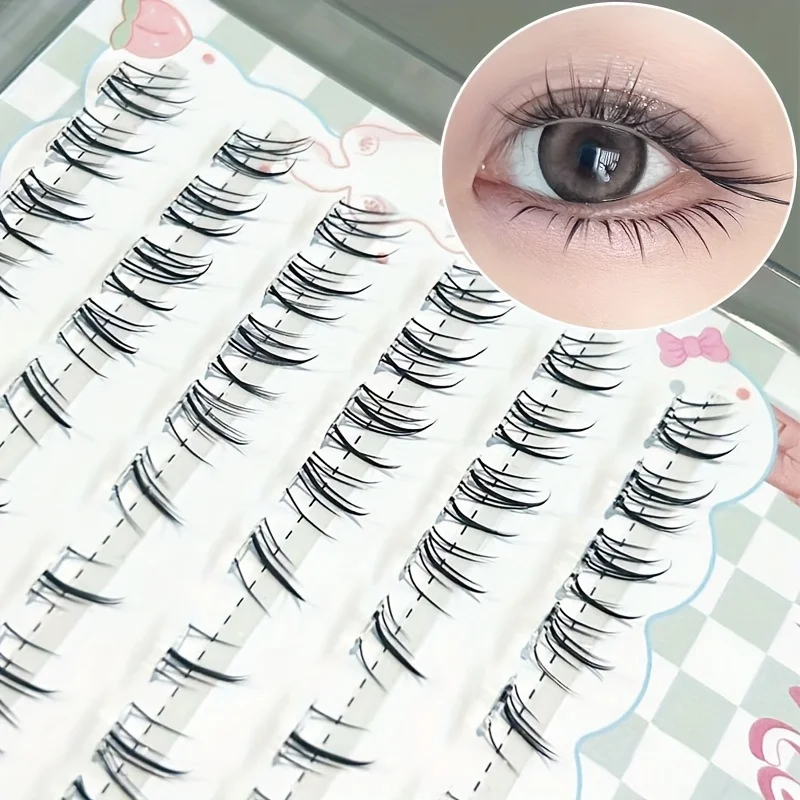 Mixiaohe Cat Style Lower Lashes 60 Clusters Glue Free Clear Band Thick Crossed Reusable for Photos Daily Use