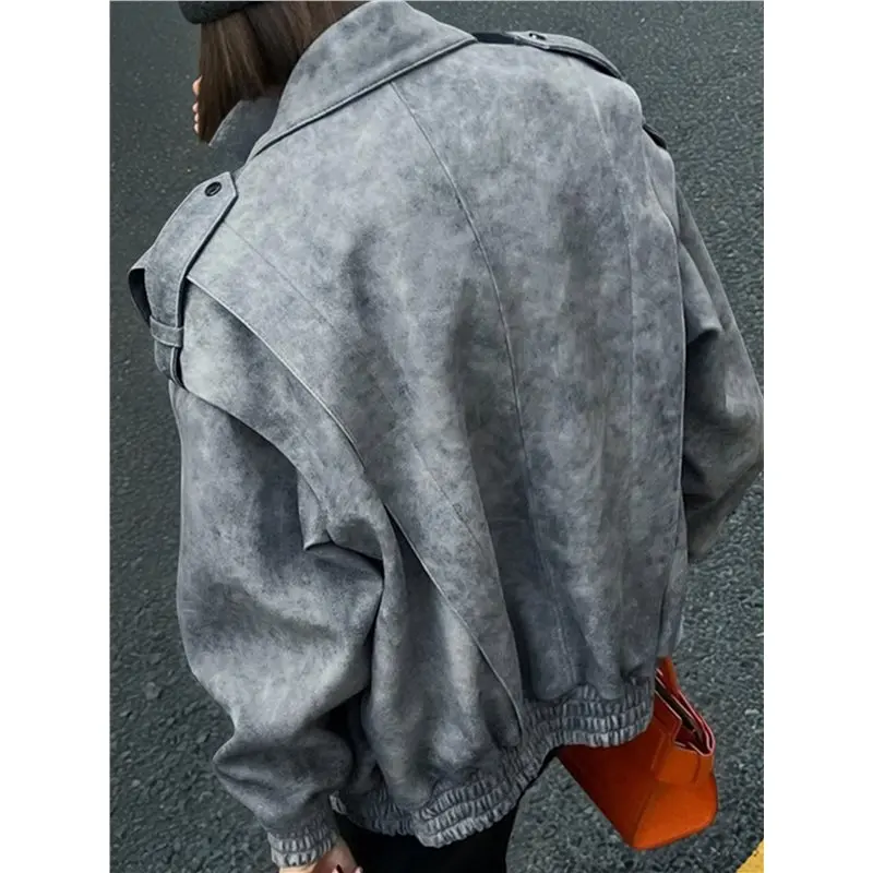Women's Jacket Lapel Casual Oversized Long Sleeves Trendy Streetwear Outerwear Gray S Eco-Friendly
