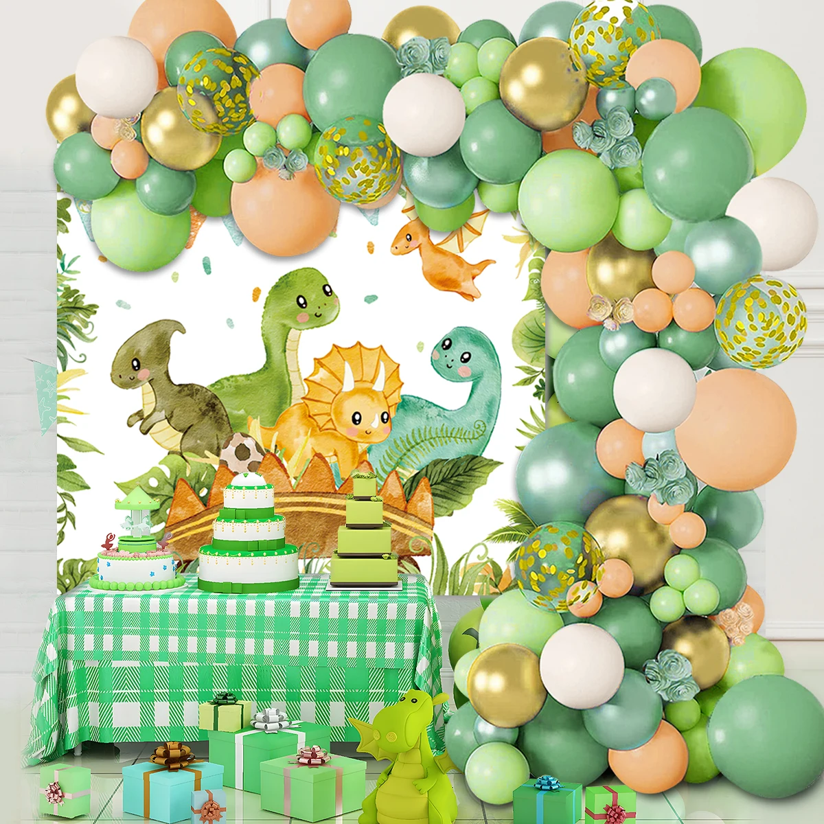 Dinosaur Balloon Background Cloth Set Jungle Dinosaur Theme Birthday Party Decoration Kids Baby Shower Party Supplies Backdrop